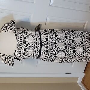 David Meister Black Ivory Lace Print Sheath Dress Size 12